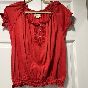 Ralph Lauren mamey red top, size petite S, ruffled neckline